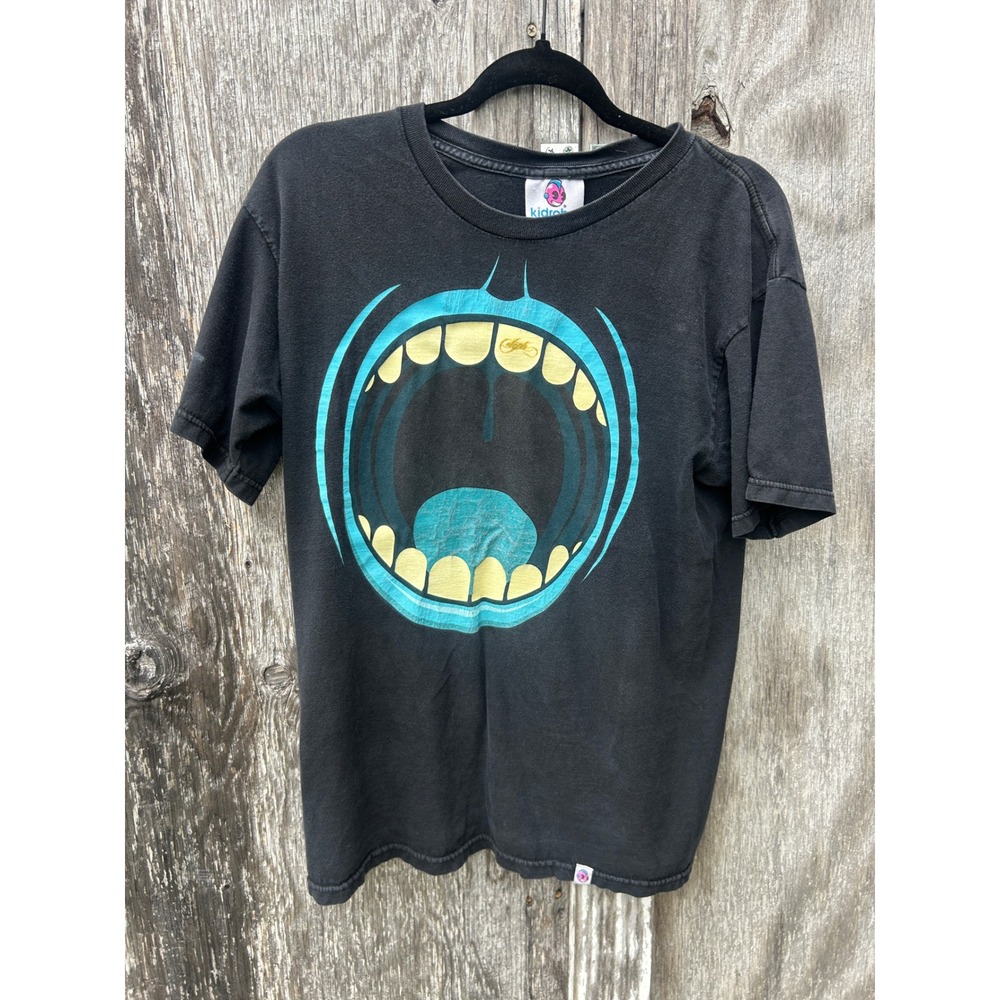 Kidrobot Open Mouth Graphic Tee Black Streetwear Y2K Skate Unisex Sz L Pop Art